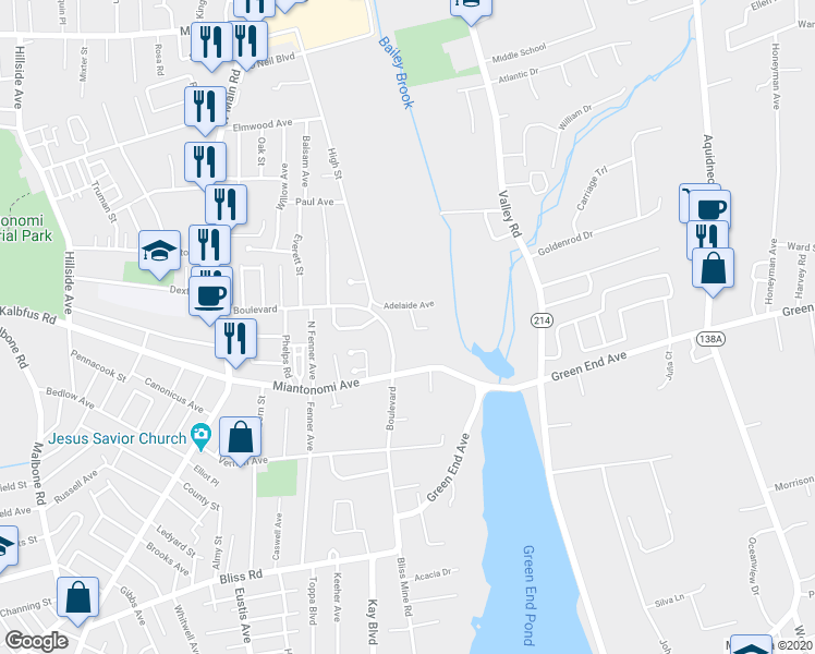 map of restaurants, bars, coffee shops, grocery stores, and more near 5 Sherri Lane in Middletown