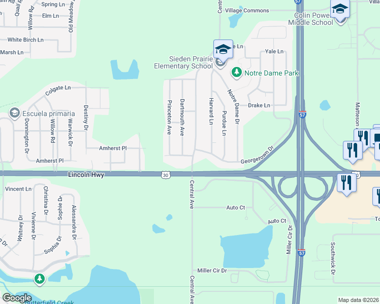 map of restaurants, bars, coffee shops, grocery stores, and more near 966 Central Avenue in Matteson