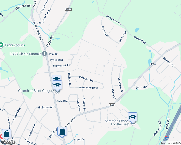 map of restaurants, bars, coffee shops, grocery stores, and more near Lewis Ln in Clarks Summit