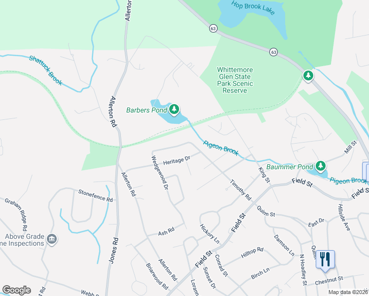 map of restaurants, bars, coffee shops, grocery stores, and more near 320 Wedgewood Drive in Naugatuck