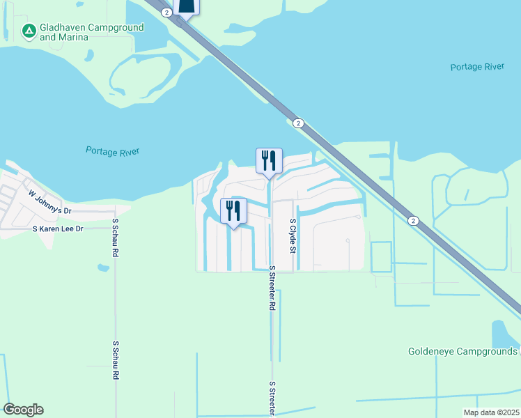 map of restaurants, bars, coffee shops, grocery stores, and more near 3020 West Elmore Road in Port Clinton