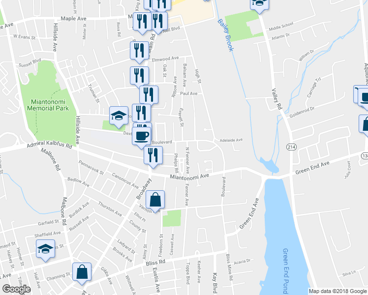map of restaurants, bars, coffee shops, grocery stores, and more near 244 North Fenner Avenue in Middletown