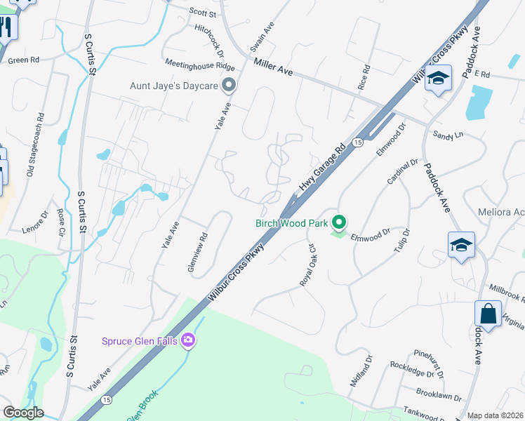 map of restaurants, bars, coffee shops, grocery stores, and more near 277 Kesteven Court in Meriden