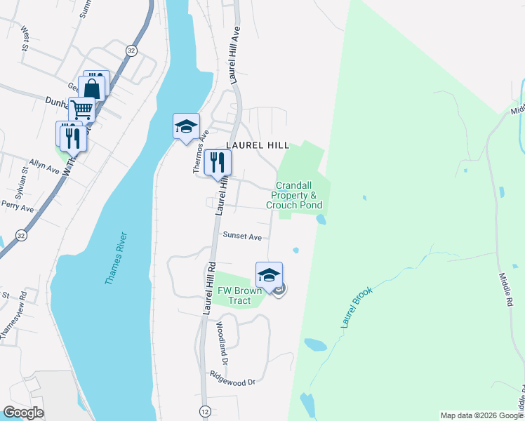 map of restaurants, bars, coffee shops, grocery stores, and more near 54 Bentley Avenue in Norwich