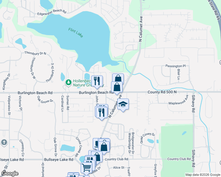 map of restaurants, bars, coffee shops, grocery stores, and more near 4308 Ostedt Drive in Valparaiso