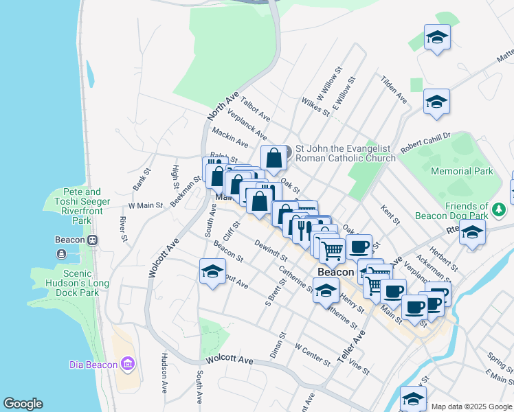 map of restaurants, bars, coffee shops, grocery stores, and more near 6 Willow Street in Beacon