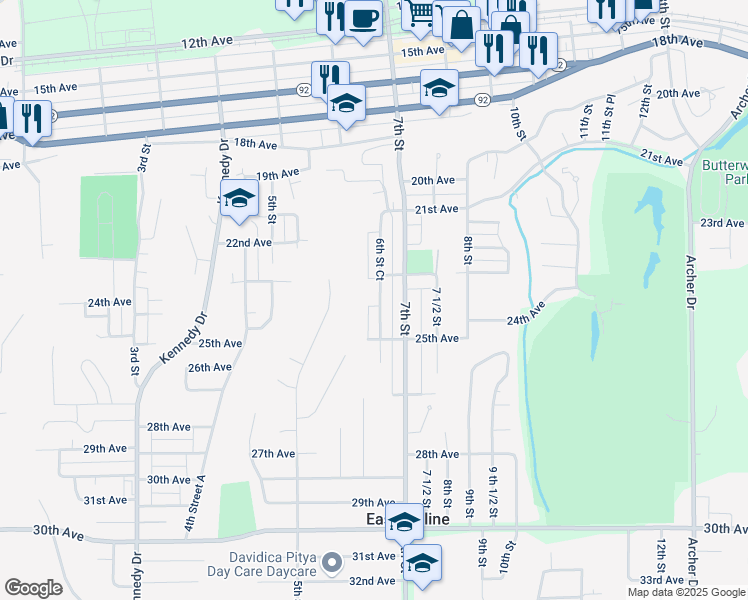 map of restaurants, bars, coffee shops, grocery stores, and more near 2319 6th Street Court in East Moline