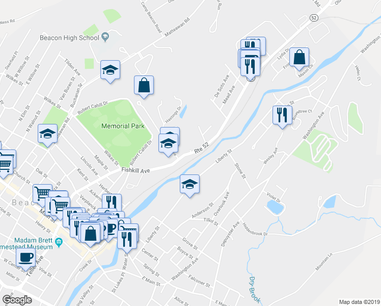 map of restaurants, bars, coffee shops, grocery stores, and more near 252 Fishkill Avenue in Beacon