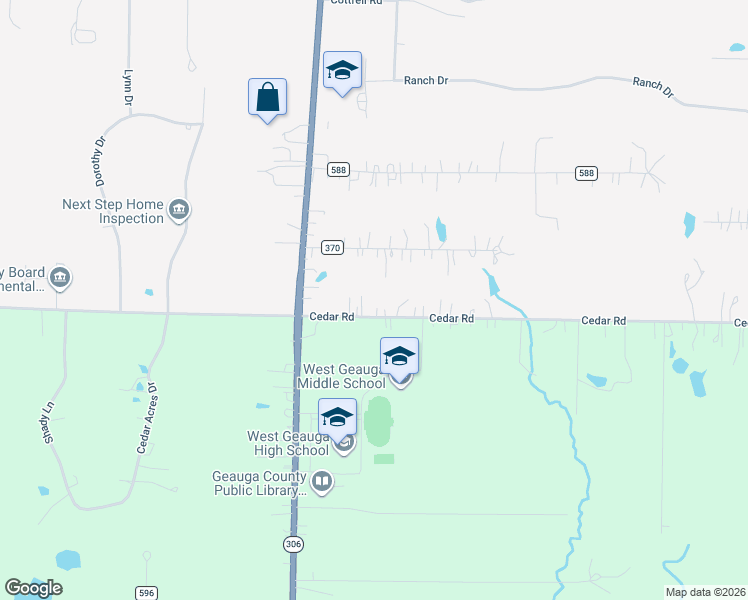 map of restaurants, bars, coffee shops, grocery stores, and more near 8564 Cedar Road in Chesterland