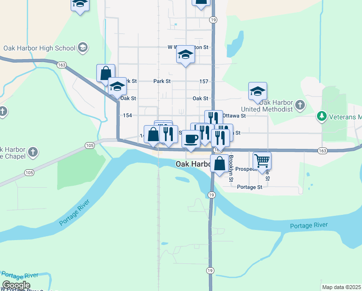 map of restaurants, bars, coffee shops, grocery stores, and more near 214 W Water St in Oak Harbor