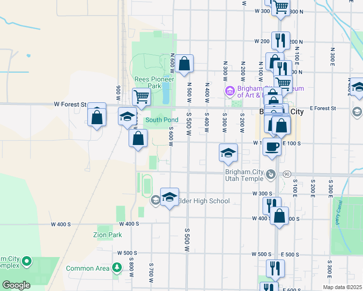 map of restaurants, bars, coffee shops, grocery stores, and more near 519 West 100 South in Brigham City