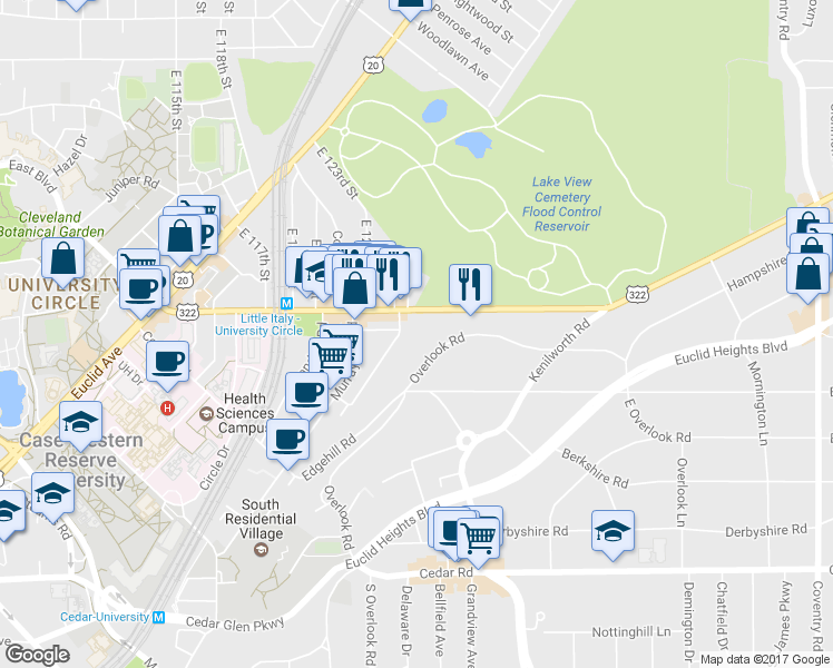 map of restaurants, bars, coffee shops, grocery stores, and more near 2017 Villa Carabelli Drive in Cleveland
