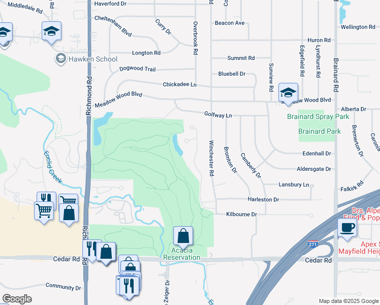 map of restaurants, bars, coffee shops, grocery stores, and more near 520 Eagle Point Drive in Lyndhurst