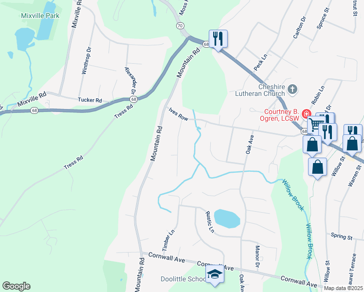 map of restaurants, bars, coffee shops, grocery stores, and more near 150 North Timber Lane in Cheshire