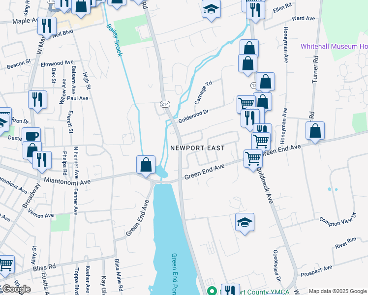 map of restaurants, bars, coffee shops, grocery stores, and more near 1 Winthrop Drive in Middletown
