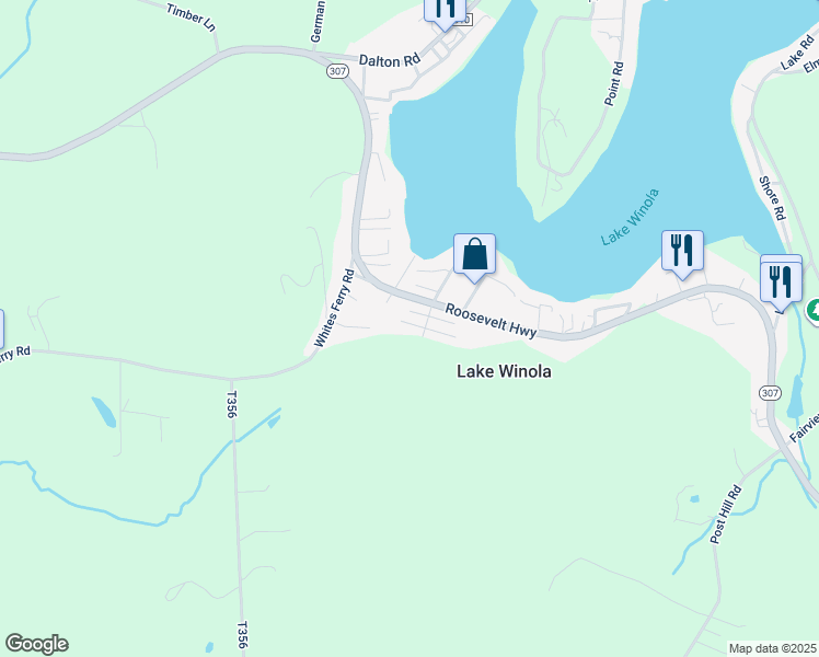 map of restaurants, bars, coffee shops, grocery stores, and more near 314 Hon Lane in Factoryville