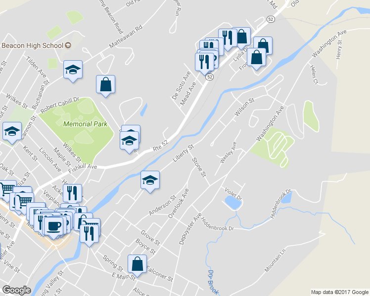 map of restaurants, bars, coffee shops, grocery stores, and more near 260 Liberty Street in Beacon