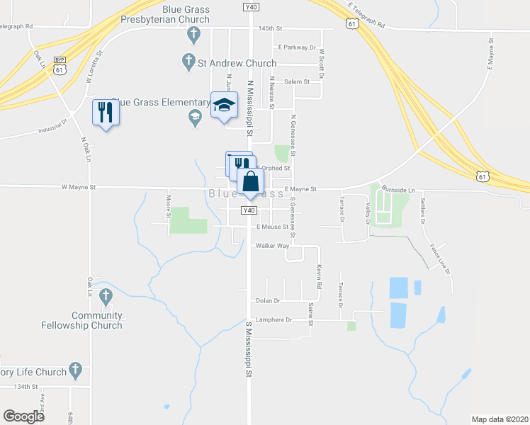 map of restaurants, bars, coffee shops, grocery stores, and more near 133 East Garonne Street in Blue Grass