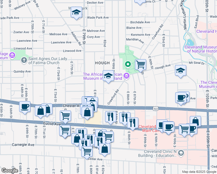 map of restaurants, bars, coffee shops, grocery stores, and more near 8200 Brookline Avenue in Cleveland