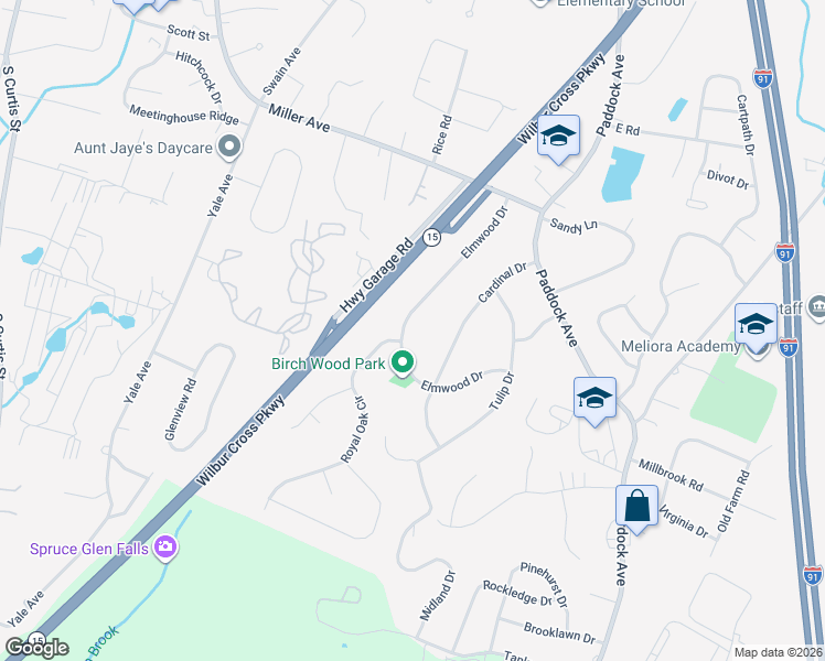 map of restaurants, bars, coffee shops, grocery stores, and more near 180 Elmwood Drive in Meriden