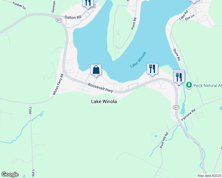 map of restaurants, bars, coffee shops, grocery stores, and more near 937 Pennsylvania 307 in Factoryville