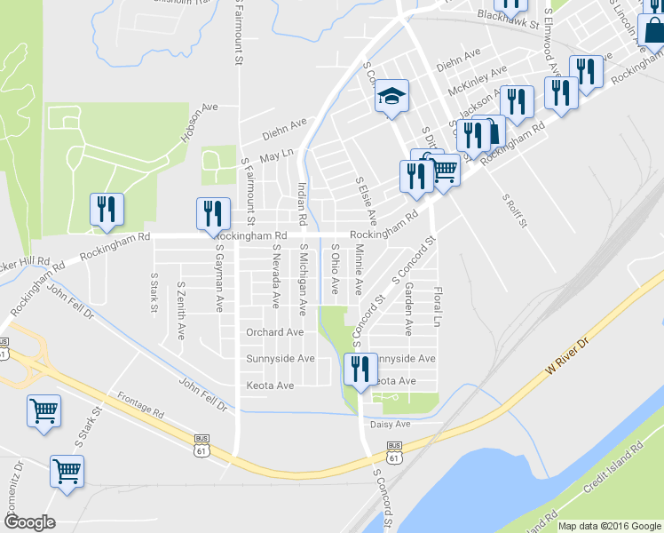 map of restaurants, bars, coffee shops, grocery stores, and more near 1004 South Ohio Avenue in Davenport