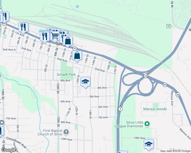 map of restaurants, bars, coffee shops, grocery stores, and more near 320 15th Street in Silvis