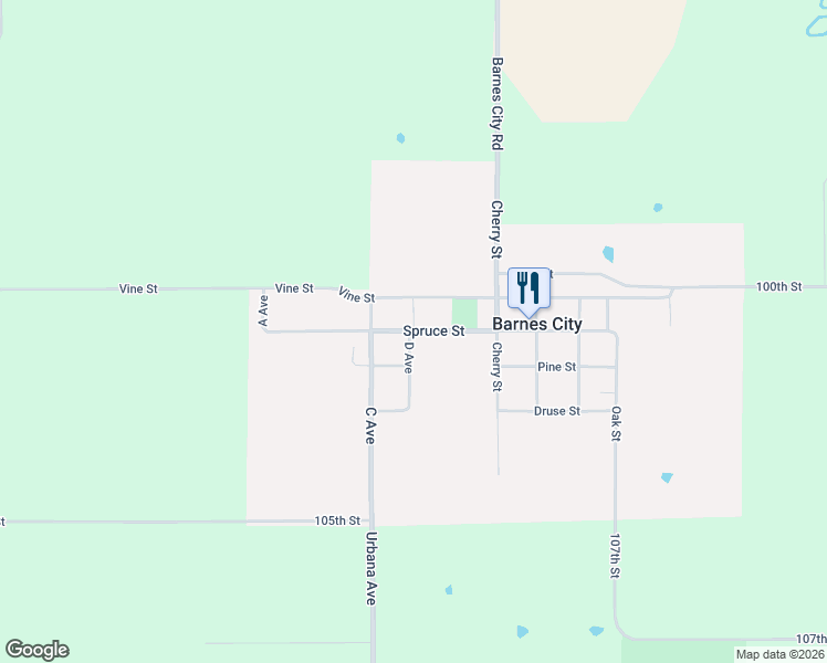 map of restaurants, bars, coffee shops, grocery stores, and more near Spruce Street in Barnes City