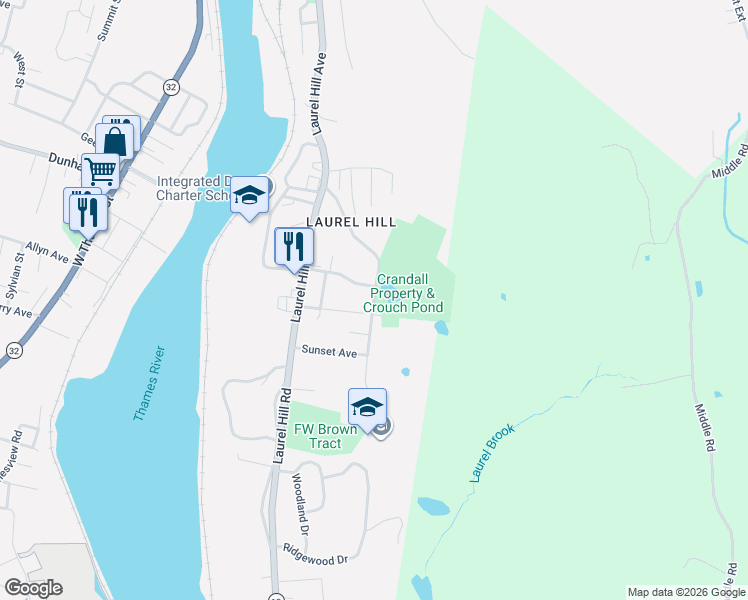 map of restaurants, bars, coffee shops, grocery stores, and more near 24 Crouch Avenue in Norwich