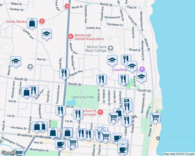 map of restaurants, bars, coffee shops, grocery stores, and more near 200 City Terrace in Newburgh