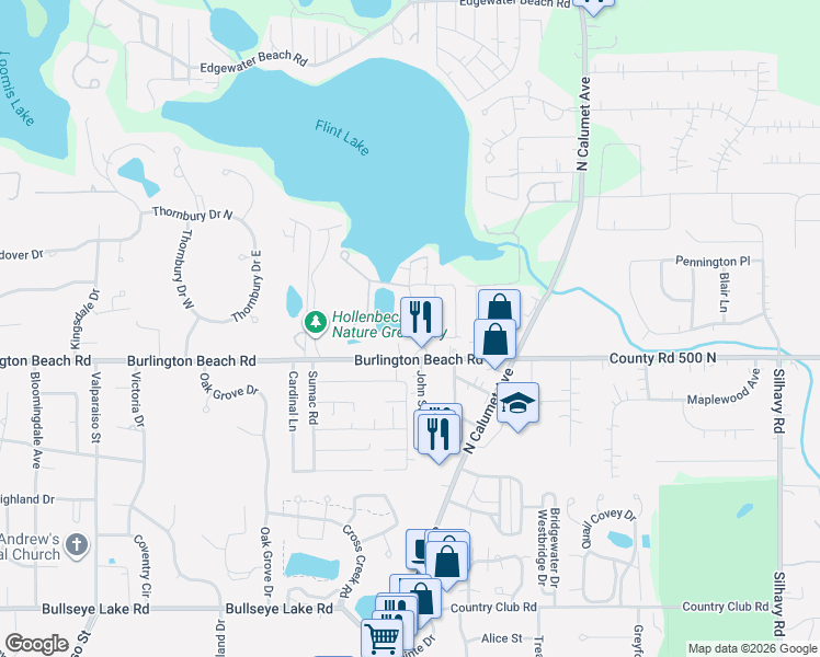 map of restaurants, bars, coffee shops, grocery stores, and more near 4316 Phares Ln in Valparaiso
