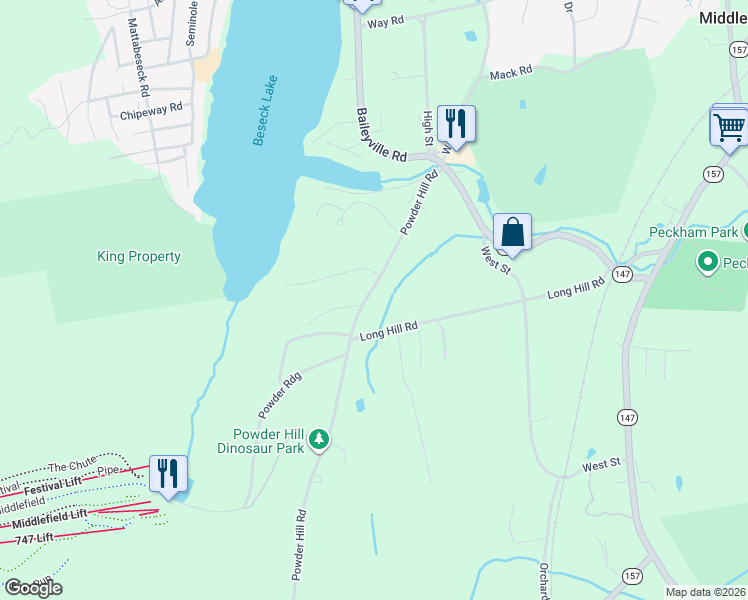 map of restaurants, bars, coffee shops, grocery stores, and more near 76 Powder Hill Road in Middlefield