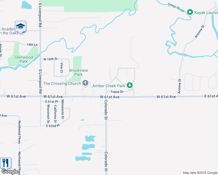map of restaurants, bars, coffee shops, grocery stores, and more near 1761 Colorado Street in Hobart