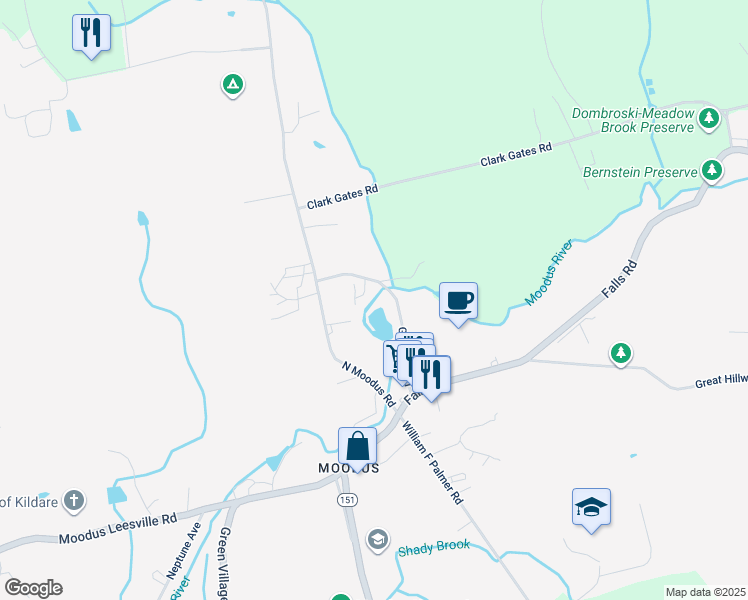 map of restaurants, bars, coffee shops, grocery stores, and more near 29 Grist Mill Road in East Haddam