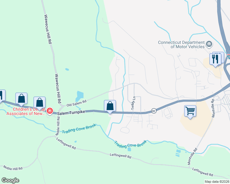 map of restaurants, bars, coffee shops, grocery stores, and more near 248 Old Salem Road in Bozrah