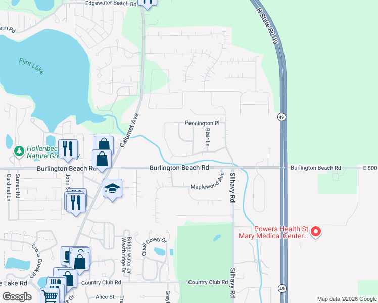 map of restaurants, bars, coffee shops, grocery stores, and more near 2308 Nottingham Drive in Valparaiso