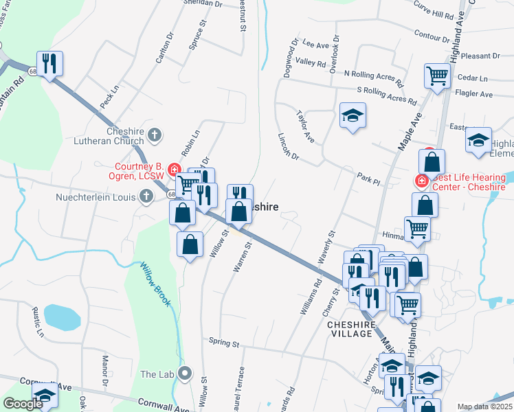 map of restaurants, bars, coffee shops, grocery stores, and more near in Cheshire