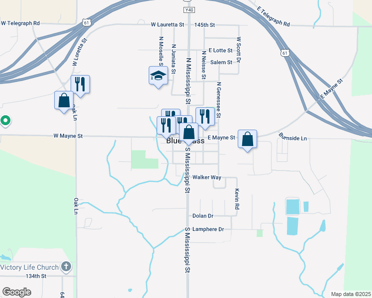 map of restaurants, bars, coffee shops, grocery stores, and more near 117 W Garonne St in Blue Grass