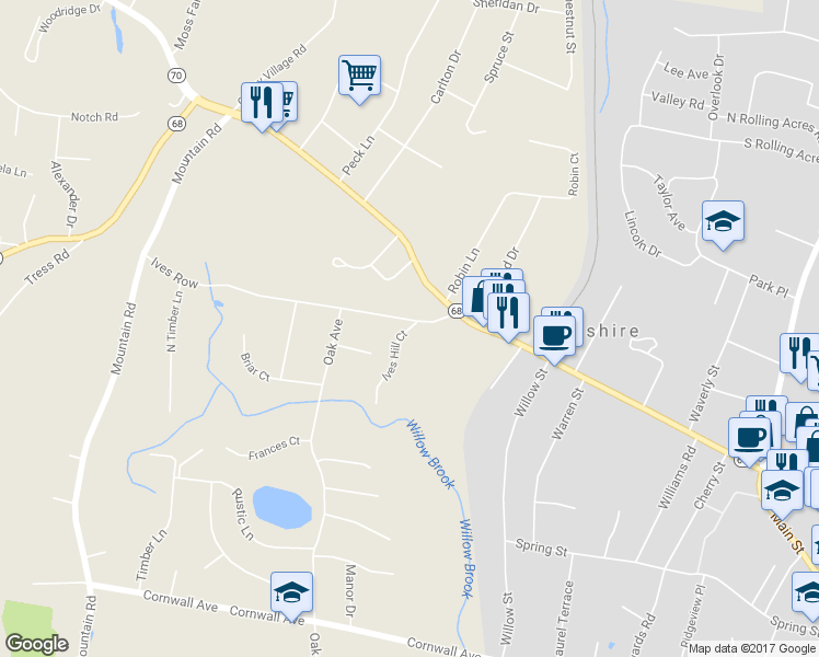 map of restaurants, bars, coffee shops, grocery stores, and more near 9 Ives Hill Court in Cheshire
