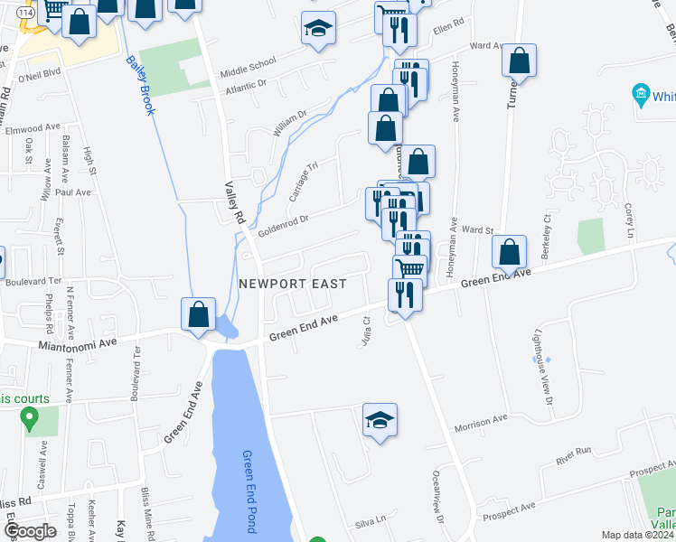 map of restaurants, bars, coffee shops, grocery stores, and more near 28 Concord Drive in Middletown