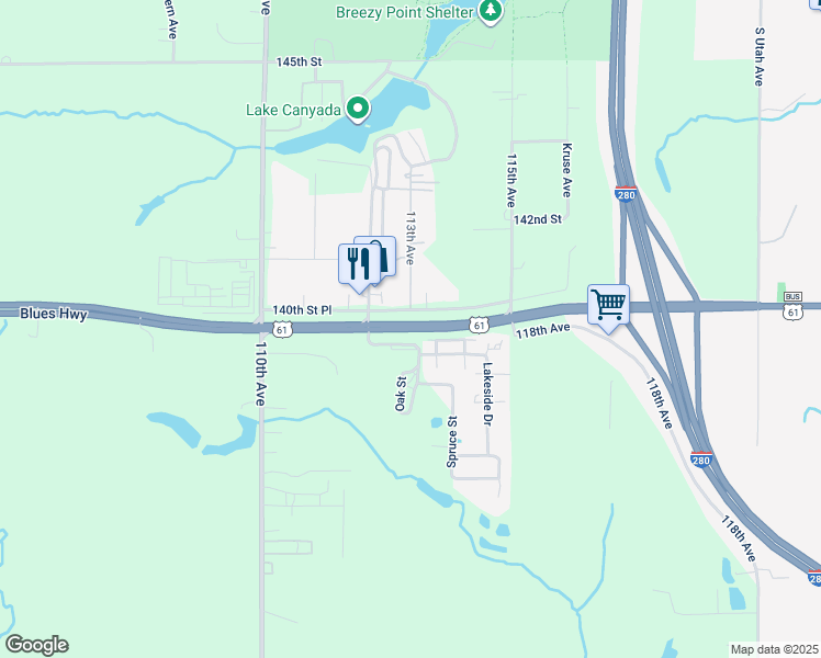 map of restaurants, bars, coffee shops, grocery stores, and more near 11301 140th Street in Davenport
