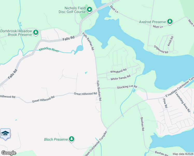 map of restaurants, bars, coffee shops, grocery stores, and more near 43 Falls Bashan Road in East Haddam