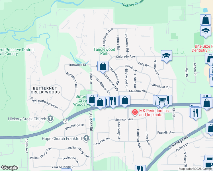 map of restaurants, bars, coffee shops, grocery stores, and more near 452 Hackberry Road in Frankfort