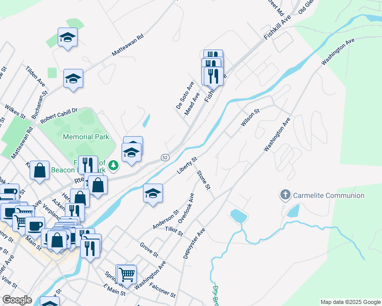 map of restaurants, bars, coffee shops, grocery stores, and more near 260 Liberty Street in Beacon