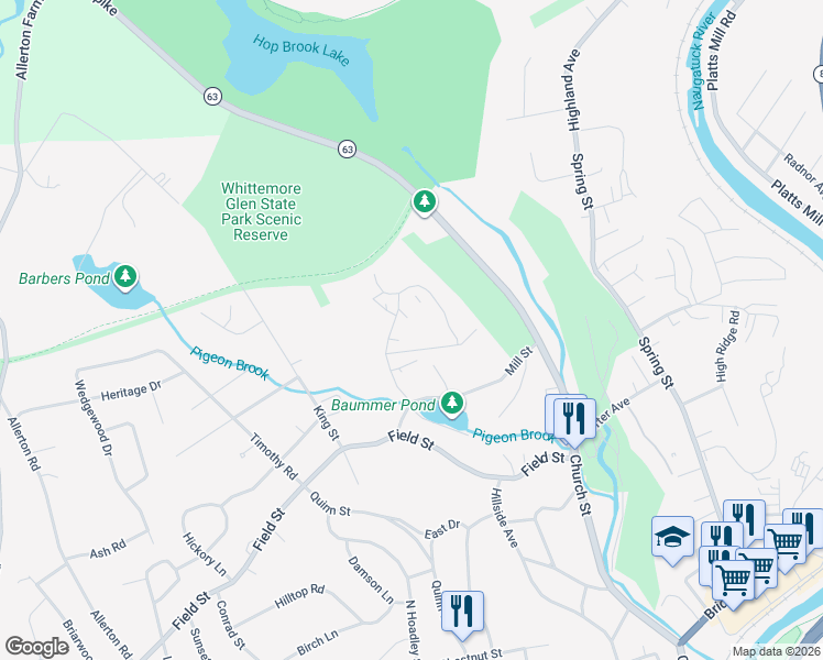 map of restaurants, bars, coffee shops, grocery stores, and more near 48 Round Tree Drive in Naugatuck