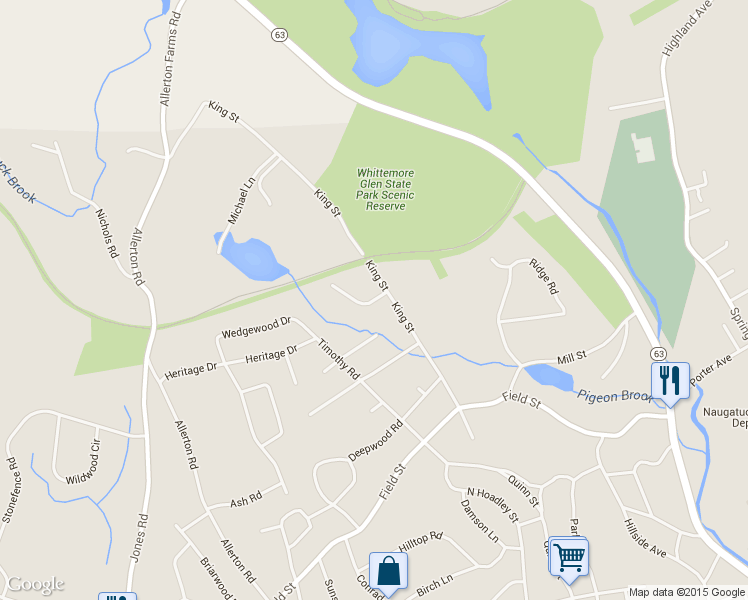 map of restaurants, bars, coffee shops, grocery stores, and more near 24 Bridle Trail Drive in Naugatuck