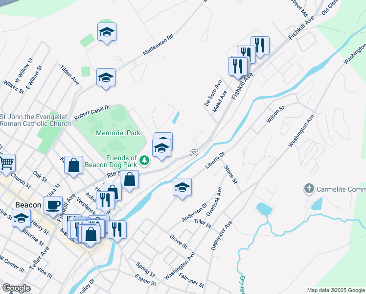 map of restaurants, bars, coffee shops, grocery stores, and more near 252 Fishkill Avenue in Beacon