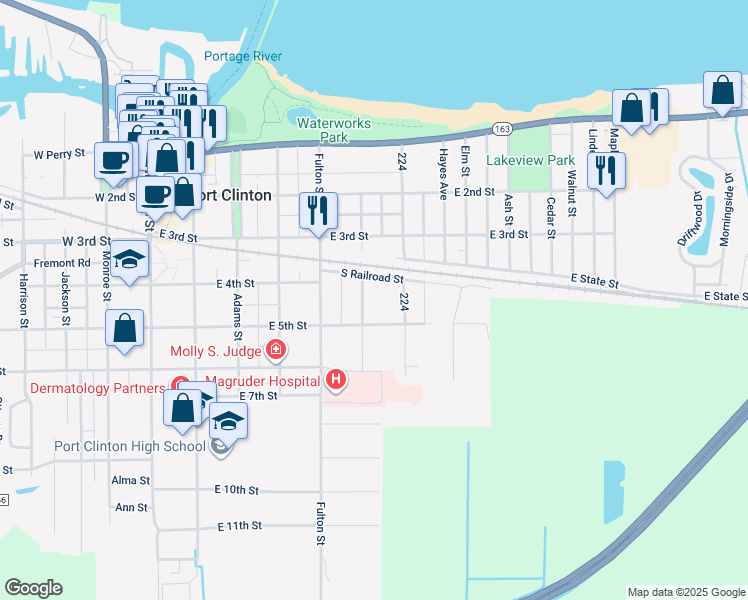 map of restaurants, bars, coffee shops, grocery stores, and more near 432 Short Street in Port Clinton