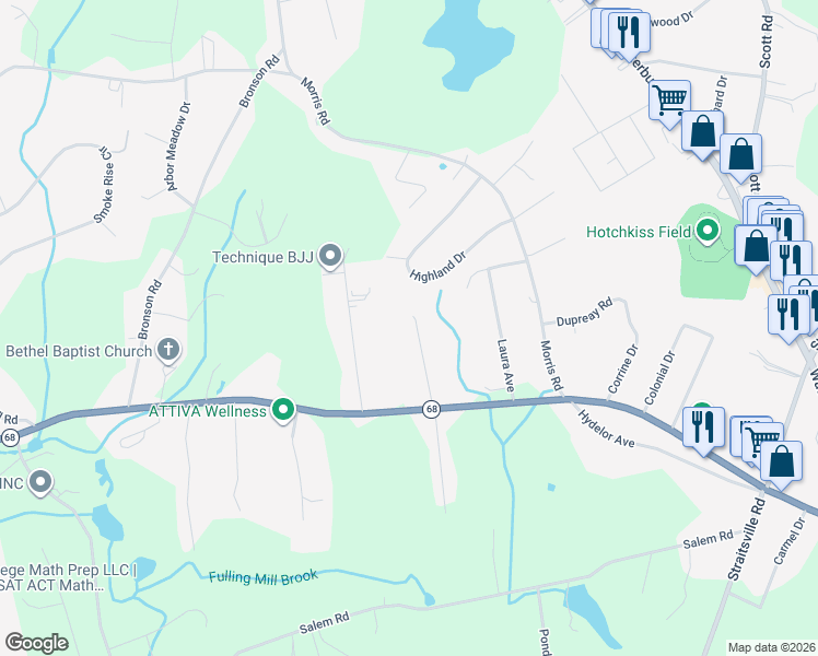 map of restaurants, bars, coffee shops, grocery stores, and more near 10 Industrial Road in Prospect