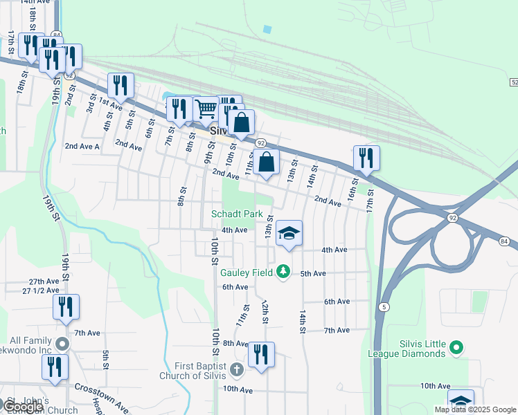 map of restaurants, bars, coffee shops, grocery stores, and more near 1205-1207 3rd Avenue in Silvis